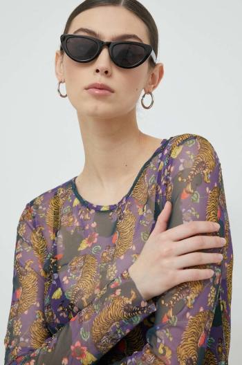 Tričko s dlhým rukávom Silvian Heach dámska, fialová farba