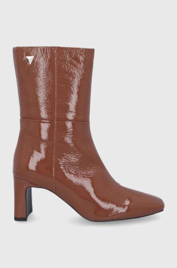 Kožené členkové topánky Sisley dámske, hnedá farba, na podpätku