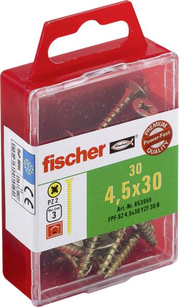 Fischer  653955 skrutka so zápustnou hlavou 4.5 mm 30 mm krížová dražka Pozidriv     glavanizované zinkom 30 ks