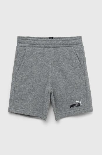 Detské krátke nohavice Puma ESS+ 2 Col Shorts TR B šedá farba, nastaviteľný pás