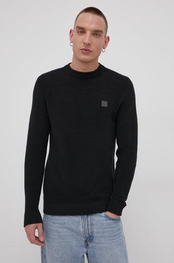 Bavlnený sveter Solid pánsky, čierna farba, ľahký