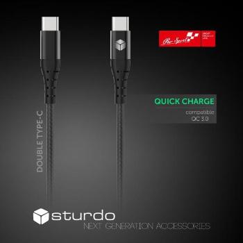 STURDO KAB-0080-STU-TYPEC TEXTILNY KABEL 2X USB TYPE C, CIERNY, 1M, 2,4 A