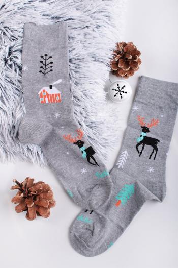 Sivé vzorované ponožky Jelene na snehu
