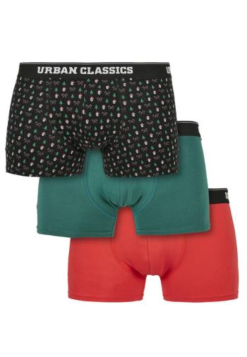 Urban Classics Organic X-Mas Boxer Shorts 3-Pack nicolaus aop+treegreen+popred - S