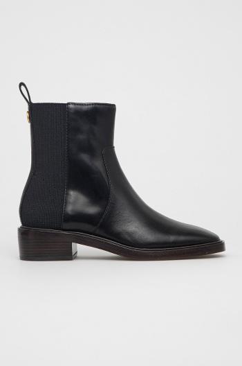 Kožené topánky Chelsea Tory Burch dámske, čierna farba, na plochom podpätku