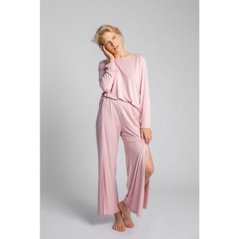 Lalupa  Nohavice LA026 Viskózové nohavice s vysokými rozparky - ružové  viacfarebny