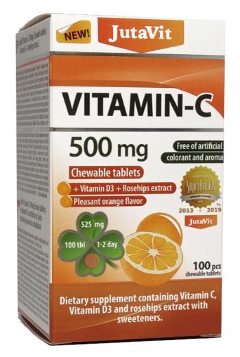 Jutavit Vitamín C 500 s príchuťou pomaranča + D3 šípky žuvací tablety 100 ks