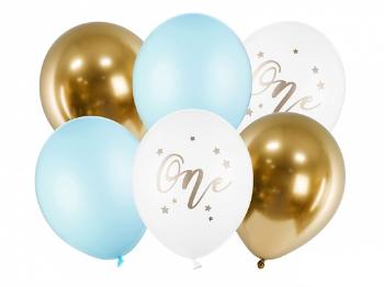 PartyDeco Latexové balóny - Prvé narodeniny modré 6 ks