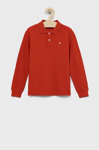 Detská bavlnená košeľa s dlhým rukávom United Colors of Benetton červená farba, jednofarebný