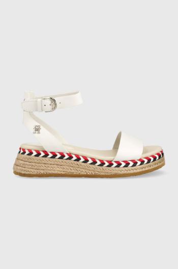 Kožené sandále Tommy Hilfiger LOW WEDGE SANDAL dámske, biela farba, na platforme