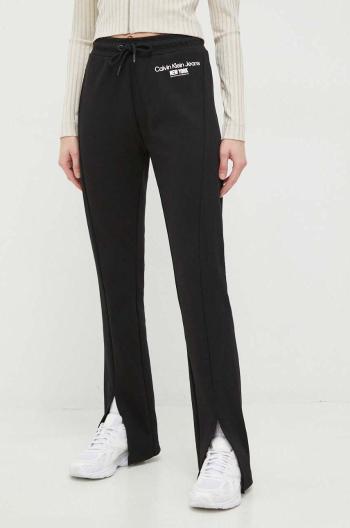 Tepláky Calvin Klein Jeans čierna farba, vysoký pás