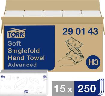 TORK 290143  papierové utierky, skladané (d x š) 23 cm x 22.60 cm biela 15 x 250 blistrov / bal.  3750 ks