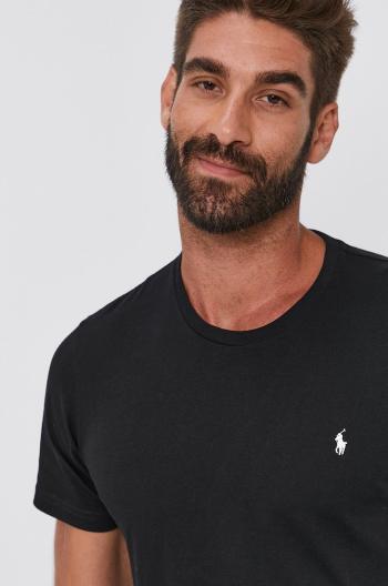 Bavlnené tričko Polo Ralph Lauren čierna farba, jednofarebné