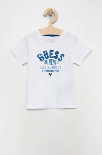Detské bavlnené tričko Guess biela farba, s potlačou