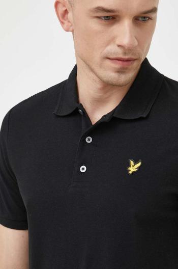 Bavlnené polo tričko Lyle & Scott čierna farba, jednofarebné