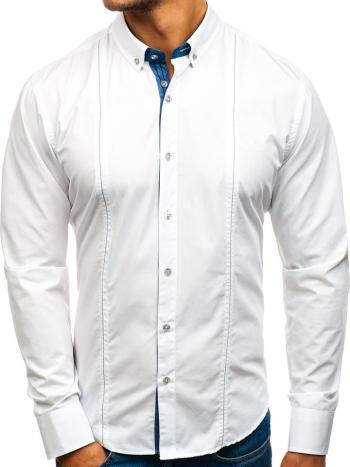 Biela pánska elegantá košeľa s dlhými rukávmi BOLF 8822