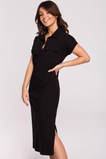 Čierne midi šaty s krátkym rukávom B222