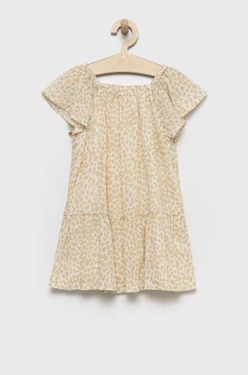 Dievčenské bavlnené šaty GAP béžová farba, mini, áčkový strih