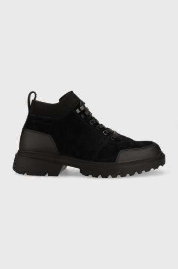 Kožené členkové topánky Calvin Klein Jeans Chunky Low Hiking Boot pánske, čierna farba
