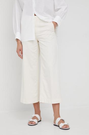 Bavlnené nohavice Drykorn dámske, béžová farba, široké, stredne vysoký pás