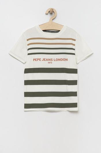 Detské bavlnené tričko Pepe Jeans biela farba, s potlačou