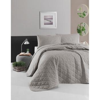 Sivá prikrývka cez posteľ s 2 obliečkami na vankúš z ranforce bavlny EnLora Home Monte, 225 x 240 cm
