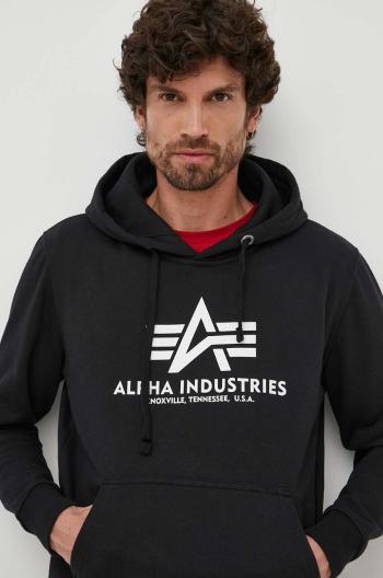 Mikina Alpha Industries pánska, čierna farba, s kapucňou, s potlačou