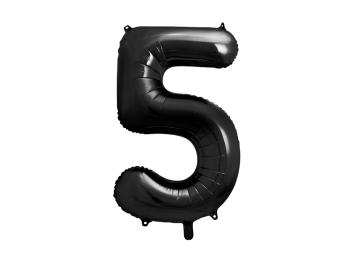 PartyDeco Fóliový balón narodeninové číslo 5 čierny 86 cm