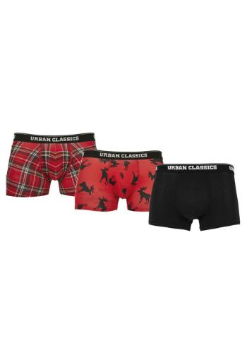Urban Classics Boxer Shorts 3-Pack red plaid aop+moose aop+blk - XL