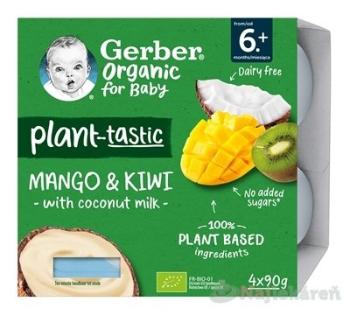 Gerber Organic Rastlinný Dezert Mango a Kiwi s kokosovým mliekom 4 x 90 g