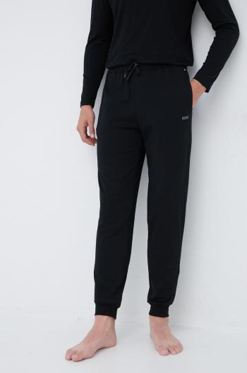 Pyžamové nohavice BOSS pánske, čierna farba, s nášivkou