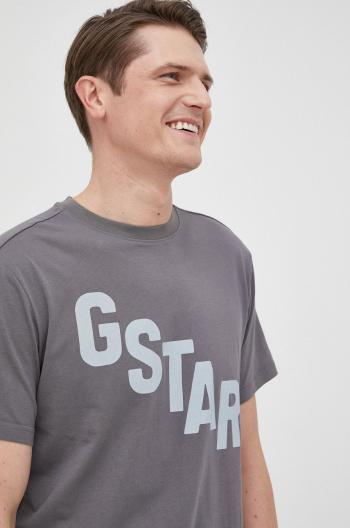 Bavlnené tričko G-Star Raw šedá farba, s potlačou