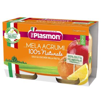 PLASMON Príkrm ovocný jablko a citrusy 2x104 g, 6m+