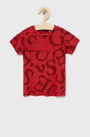 Detské bavlnené tričko Guess červená farba, vzorovaný