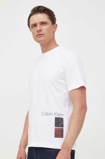 Bavlnené tričko Calvin Klein biela farba, vzorované