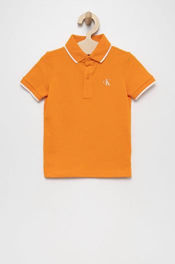 Detské polo tričko Calvin Klein Jeans oranžová farba, s potlačou