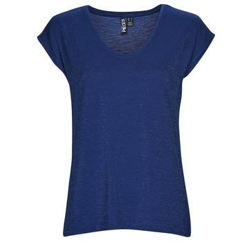 Pieces  Tielka a tričká bez rukávov PCBILLO TEE LUREX STRIPES  Modrá