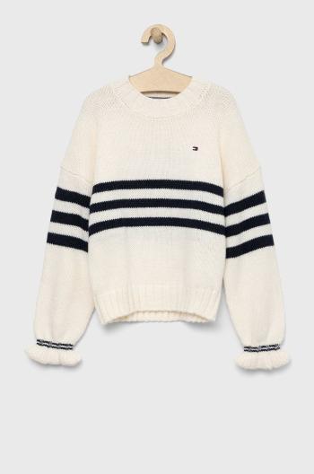 Detský sveter s prímesou vlny Tommy Hilfiger béžová farba, teplý