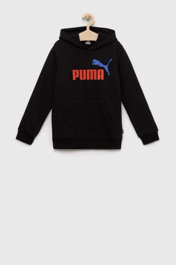 Detská mikina Puma ESS+ 2 Col Big Logo Hoodie FL B čierna farba, s kapucňou, s potlačou