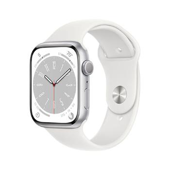 APPLE WATCH SERIES 8 GPS 45MM SILVER ALUMINIUM CASE WITH WHITE SPORT BAND - REGULAR MP6N3CS/A