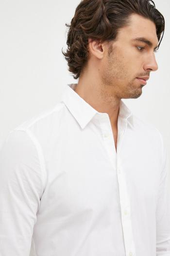 Košeľa Sisley pánska, biela farba, slim, s klasickým golierom