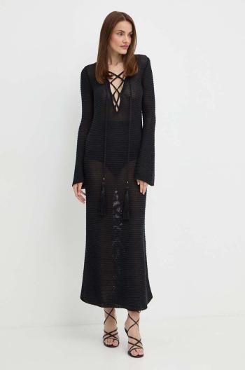 Ľanové šaty Luisa Spagnoli RUNWAY COLLECTION čierna farba, maxi, rovný strih, 58359,