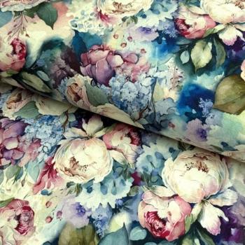 Úplet VISCOSE LYCRA HEAVY Flower canvas design A digital print