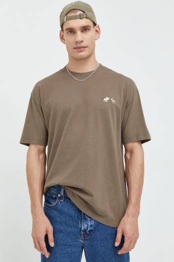 Bavlnené tričko Abercrombie & Fitch hnedá farba, s nášivkou