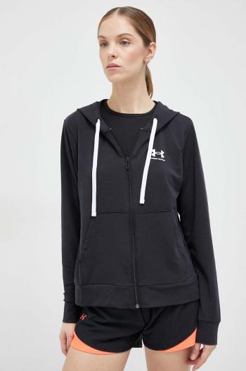 Mikina Under Armour dámska, čierna farba, s kapucňou, s potlačou