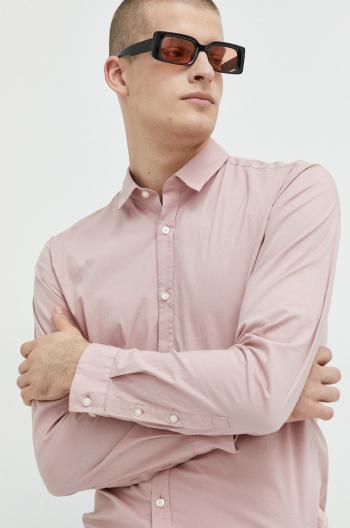 Košeľa HUGO pánska, ružová farba, slim, s klasickým golierom