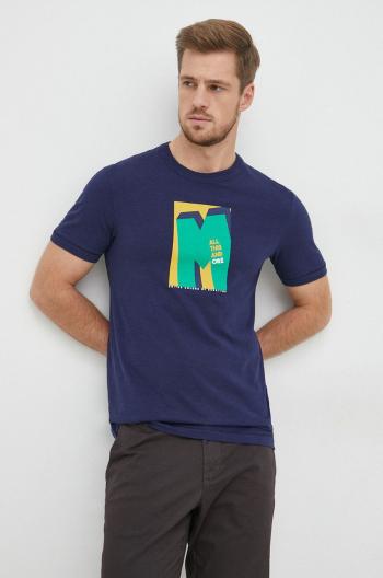 Bavlnené tričko United Colors of Benetton tmavomodrá farba, s potlačou