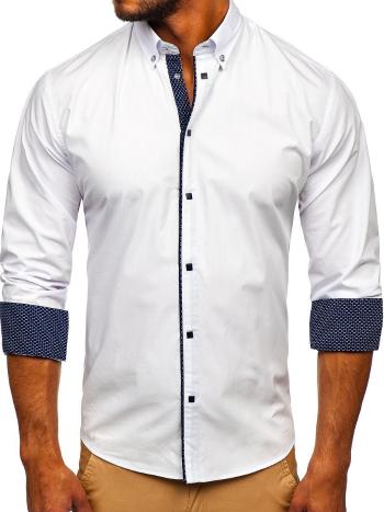 Biela pánska elegantná košeľa s dlhými rukávmi Bolf 7724