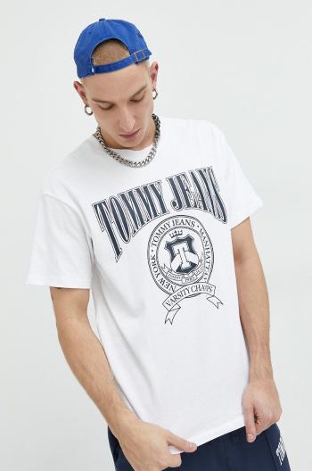 Bavlnené tričko Tommy Jeans biela farba, s potlačou