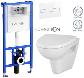 LAUFEN Rámový podomietkový modul CW1 SET s bielym tlačidlom + WC CERSANIT CLEANON PARVA + SEDADLO H8946600000001BI PA1